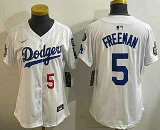 Women%27s Los Angeles Dodgers #5 Freddie Freeman Number White 2024 World Series With Fernando 34 Patch Limited Stitched Jersey->mlb womens jerseys->MLB Jersey